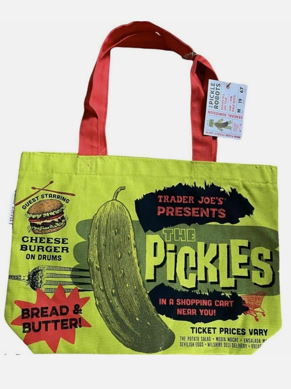 Trader Joe's Reusable Canvas Shopping Bag Pickles Print Grocery Eco Bag